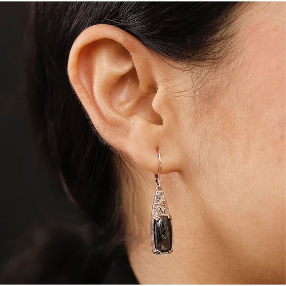 Fire Opal Lever Back Earrings in 14K RG Over Copper With Magnet & ION Plated Ros - Picture 5 of 5